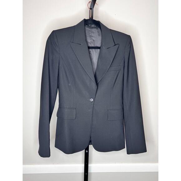 Theory Wool Luxury Blazer Black Tailored One Button Jacket Size 2 - Picture 2 of 7